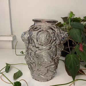 Goofus Clear Glass Rose Vase Embossed 7” Antique Pickle Jar Vintage Decor